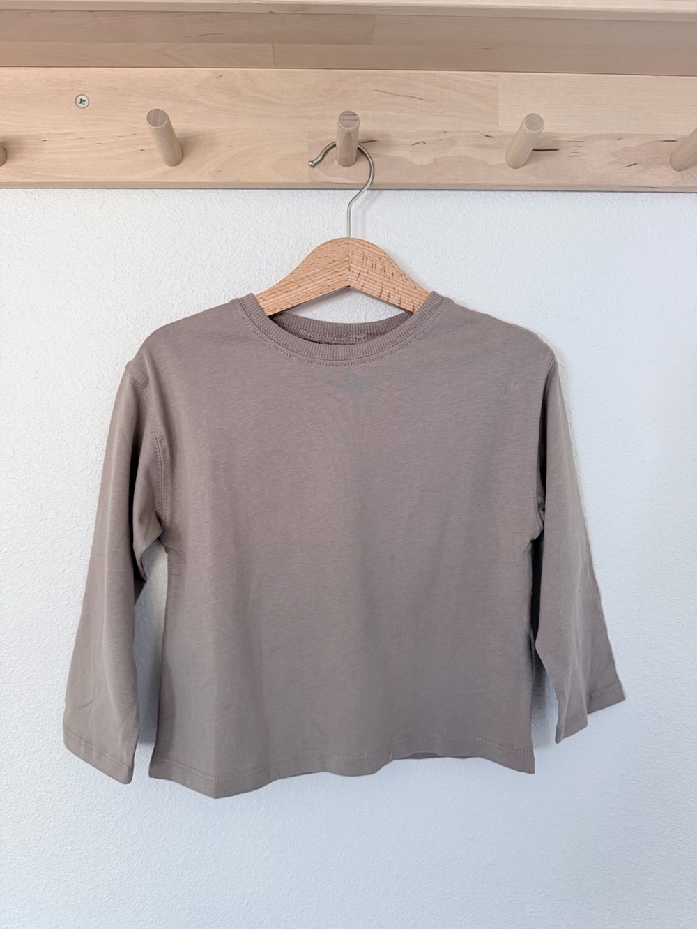 Toddler Long-Sleeve Crew Neck Top in Taupe